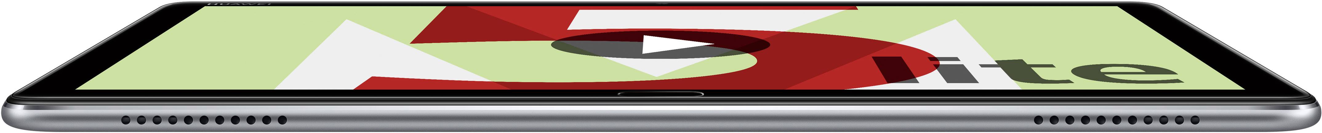 Tablette avec un écran affichant le chiffre rouge '5' et le mot 'lite', avec un symbole de lecture au-dessus du chiffre. Design plat et argenté.