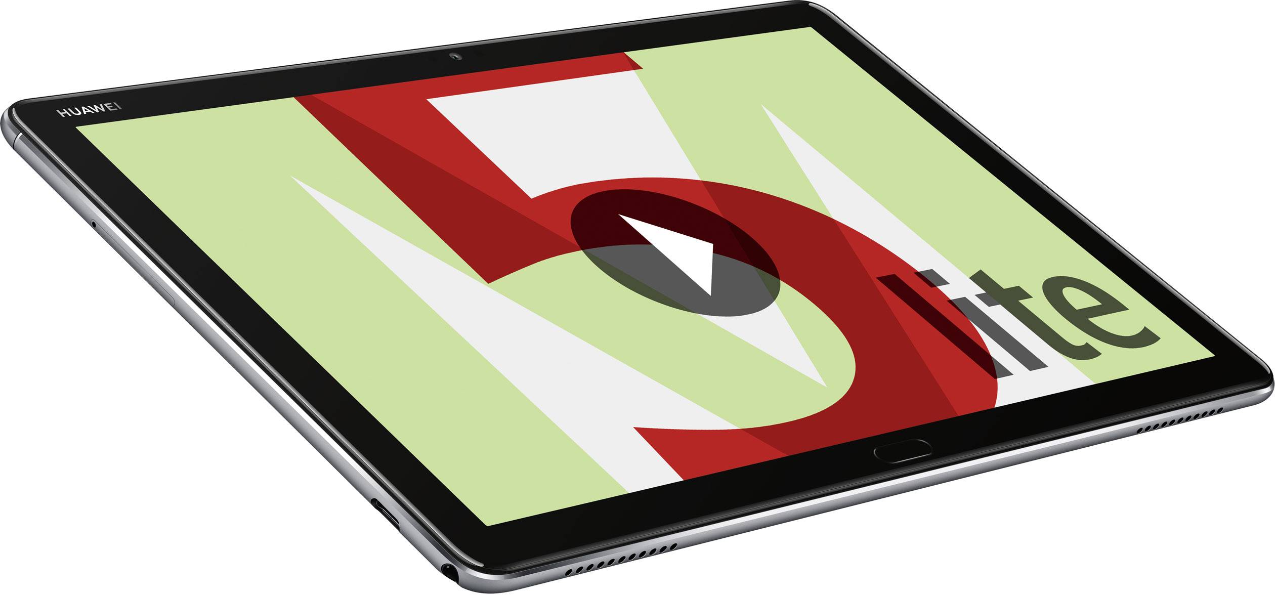 Une tablette affichant un graphique avec un grand chiffre rouge '5' et le mot 'lite' sur un fond vert.