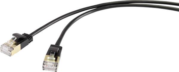 <br>  Renkforce<br>  RF-4538186<br>  RJ45<br>  Câble réseau, câble patch<br>  CAT 8.1<br>  F/FTP<br>  0.50 m<br>  noir<br>  extrêmement fin, contacts dorés<br>  1 pc(s)<br>