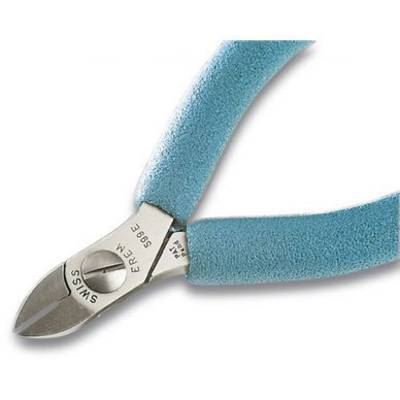 Pince coupante pointue de couleur bleu-vert en acier inoxydable, dotée de poignées ergonomiques, utilisée pour des travaux de coupe précis.