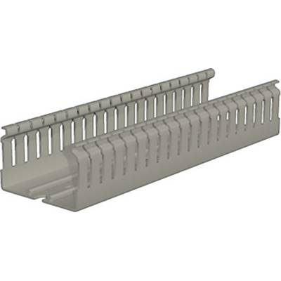 Goulotte de câbles en plastique avec des ouvertures latérales pour le guidage et l'organisation des câbles.