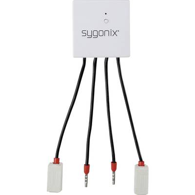 Appareil numérique blanc de 'sygonix' avec quatre câbles noirs et connecteurs. Principalement destiné à des applications techniques.