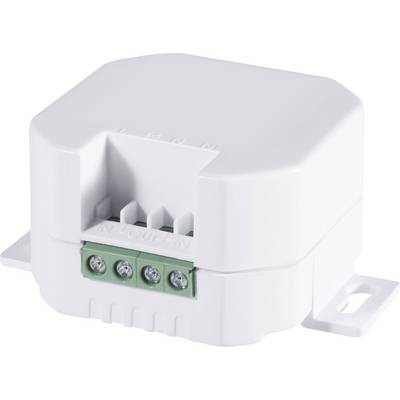 Un appareil électronique blanc avec quatre bornes de raccordement vertes sur la façade, adapté pour les installations électriques.