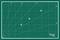 Tapis de coupe vert avec des lignes de quadrillage blanches et des échelles de mesure sur les bords.