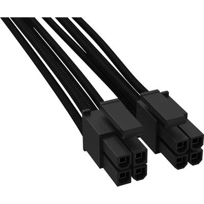 Un câble d'alimentation noir avec gaine, équipé de deux connecteurs PCIe à 6 broches, adapté pour raccorder des cartes graphiques dans les ordinateurs.
