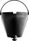 Un seau à glace noir, de forme conique, avec une poignée, un fond arrondi et une ouverture en haut.