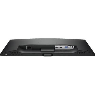 Vue arrière d'un moniteur avec différentes connexions : alimentation électrique, HDMI, DisplayPort, VGA et audio, adapté à de multiples possibilités de raccordement.