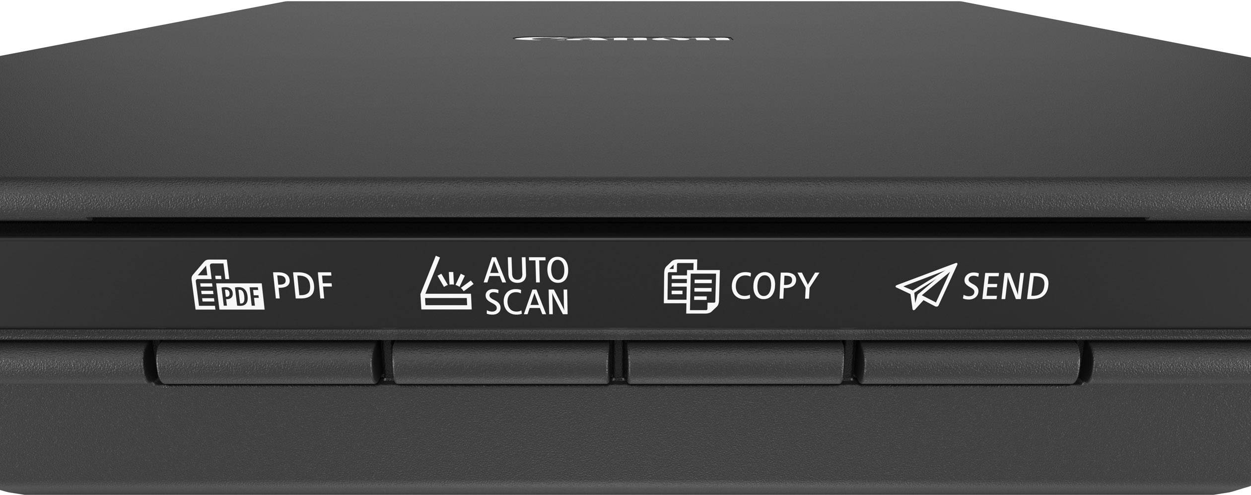 Imprimante noire avec des symboles et des touches pour 'PDF', 'Scan automatique', 'Copier' et 'Envoyer'.