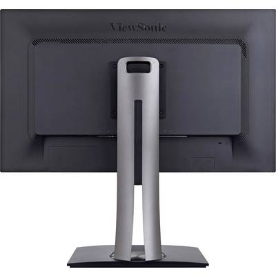 Un moniteur noir ViewSonic vu de dos, avec un support élégant en argent.