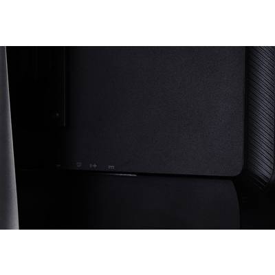 Dos gris foncé et texturé d'un appareil électronique. Contient des symboles d'alimentation, de casque, HDMI et USB.