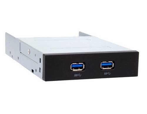 Boîtier de disque dur externe avec deux ports USB 3.0 au design noir à l'avant ; adapté pour l'installation dans un emplacement de 3,5 pouces.
