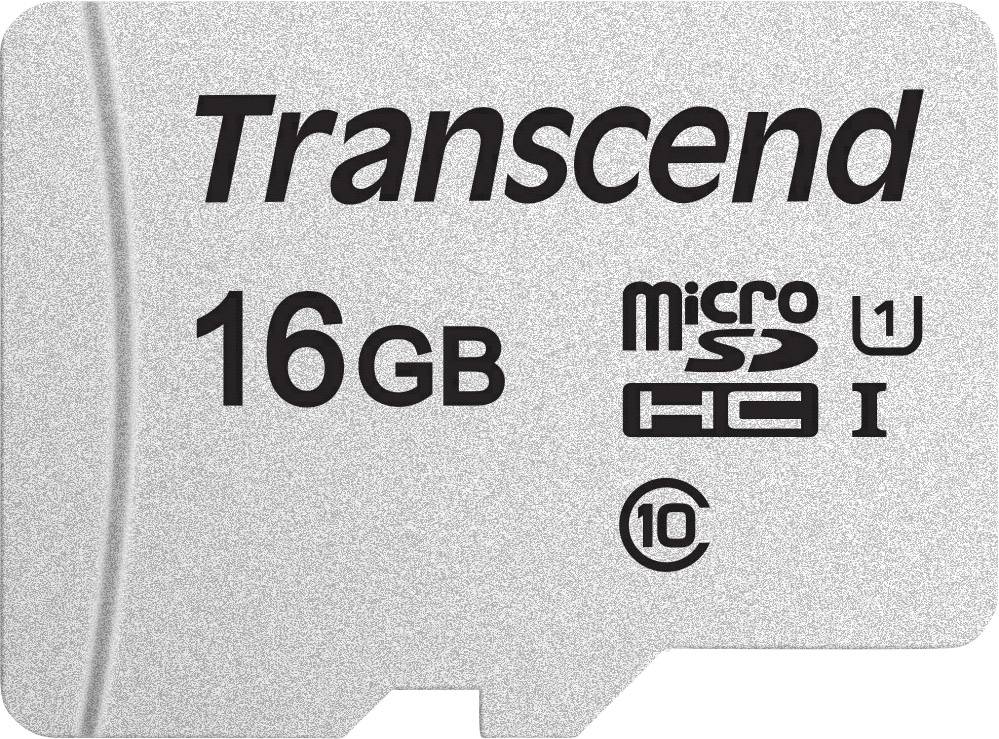 Une carte microSDHC Transcend argentée de 16 Go, de classe U1 et de classe de vitesse 10.