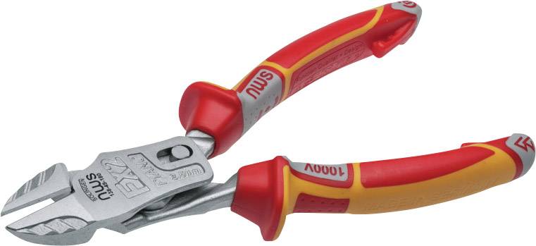 Pince coupante latérale VDE certifiée rouge et jaune avec poignées isolées pour travaux électriques.
