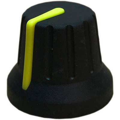 Un bouton rotatif noir avec une bande jaune de marquage. Utilisé pour ajuster les paramètres ou le volume.