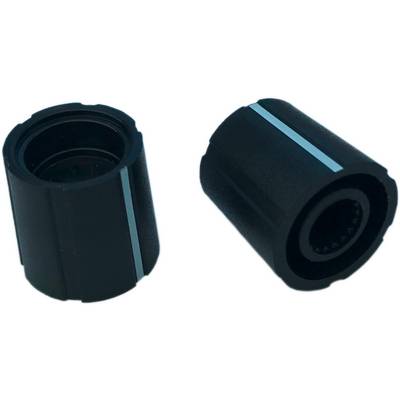 Deux composants cylindriques noirs, chacun avec une bande bleue. Ils sont représentés sous différents angles.
