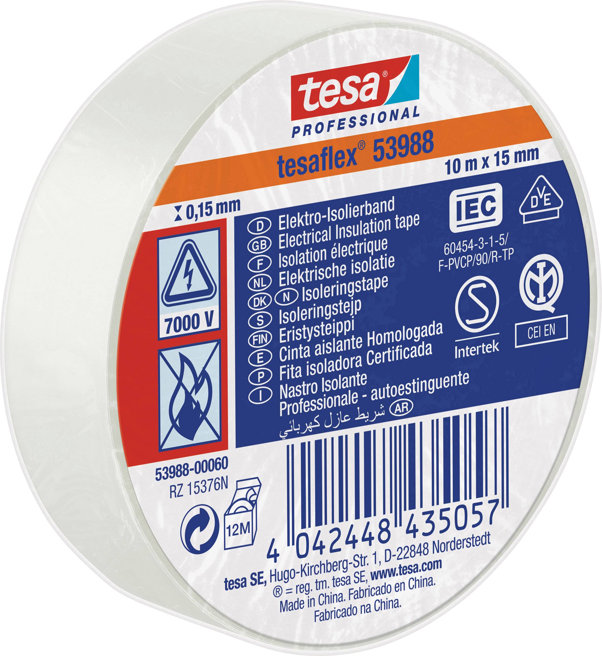 Ruban isolant tesa tesa® Professional 53988-00060-00 blanc (L x l) 10 m x 15 mm 1 pc(s)