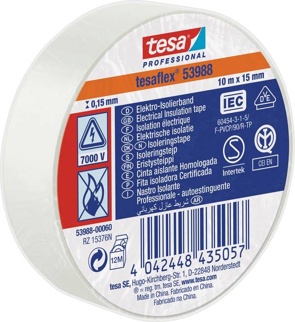 Ruban isolant tesa  tesa® Professional 53988-00060-00 blanc (L x l) 10 m x 15 mm 1 pc(s)