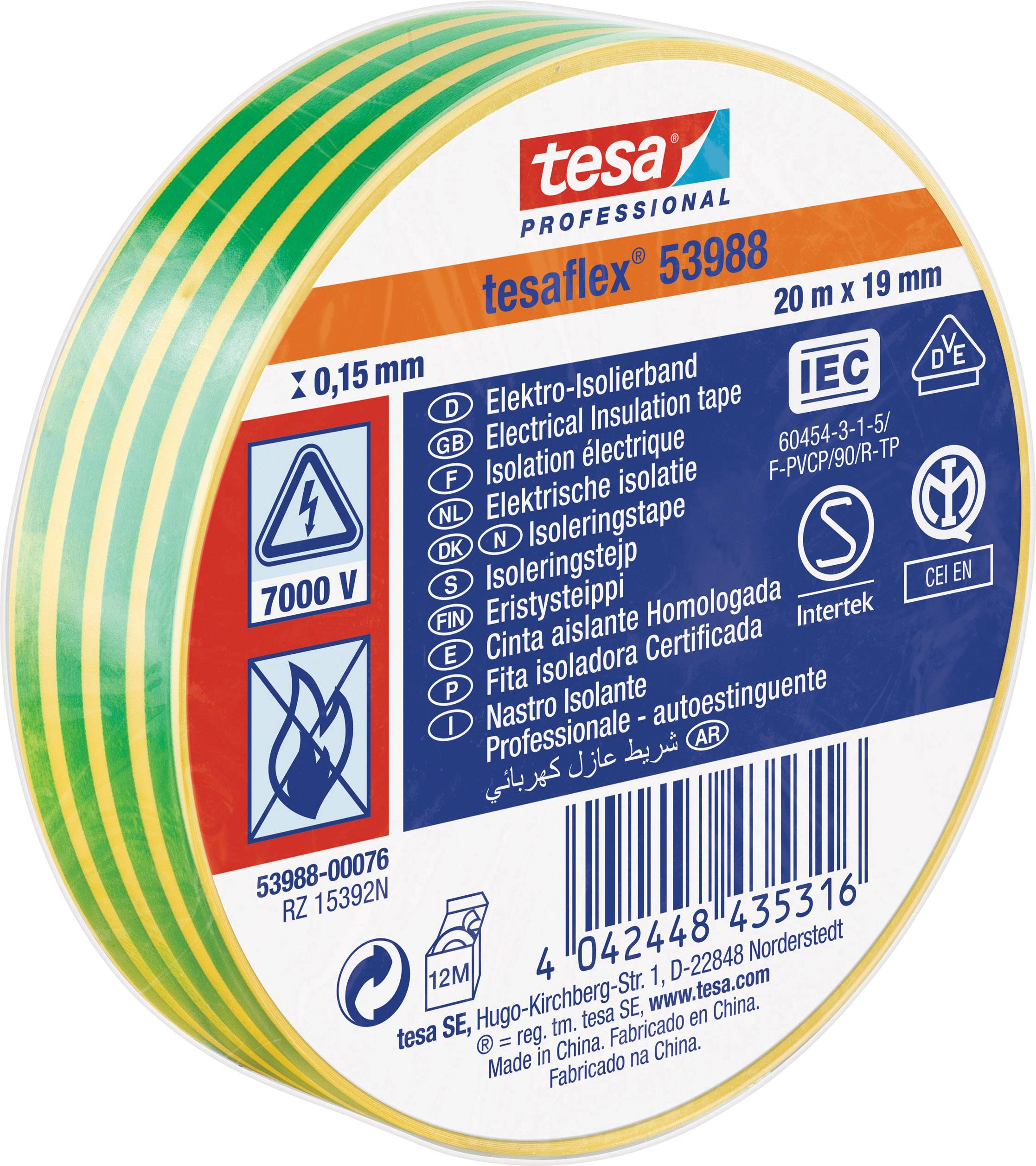 Ruban isolant tesa tesa® Professional 53988-00076-00 jaune, vert (L x l) 20 m x 19 mm 1 pc(s)