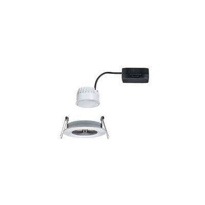 Luminaire LED encastré au plafond avec boîtier rond blanc et boîte de connexion noire. Adapté pour l'éclairage intérieur moderne.