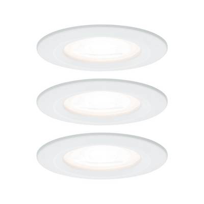 Trois spots encastrables LED ronds et blancs disposés verticalement, chacun doté d'une lumière centrale blanc chaud et lumineuse.