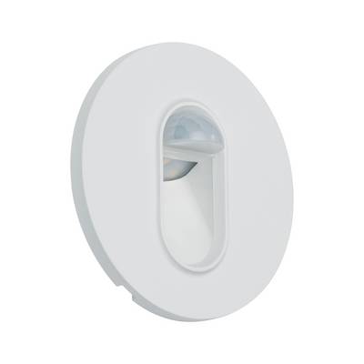 Un applique murale LED blanche ovale avec détecteur de mouvement intégré, adapté à l'éclairage intérieur moderne.
