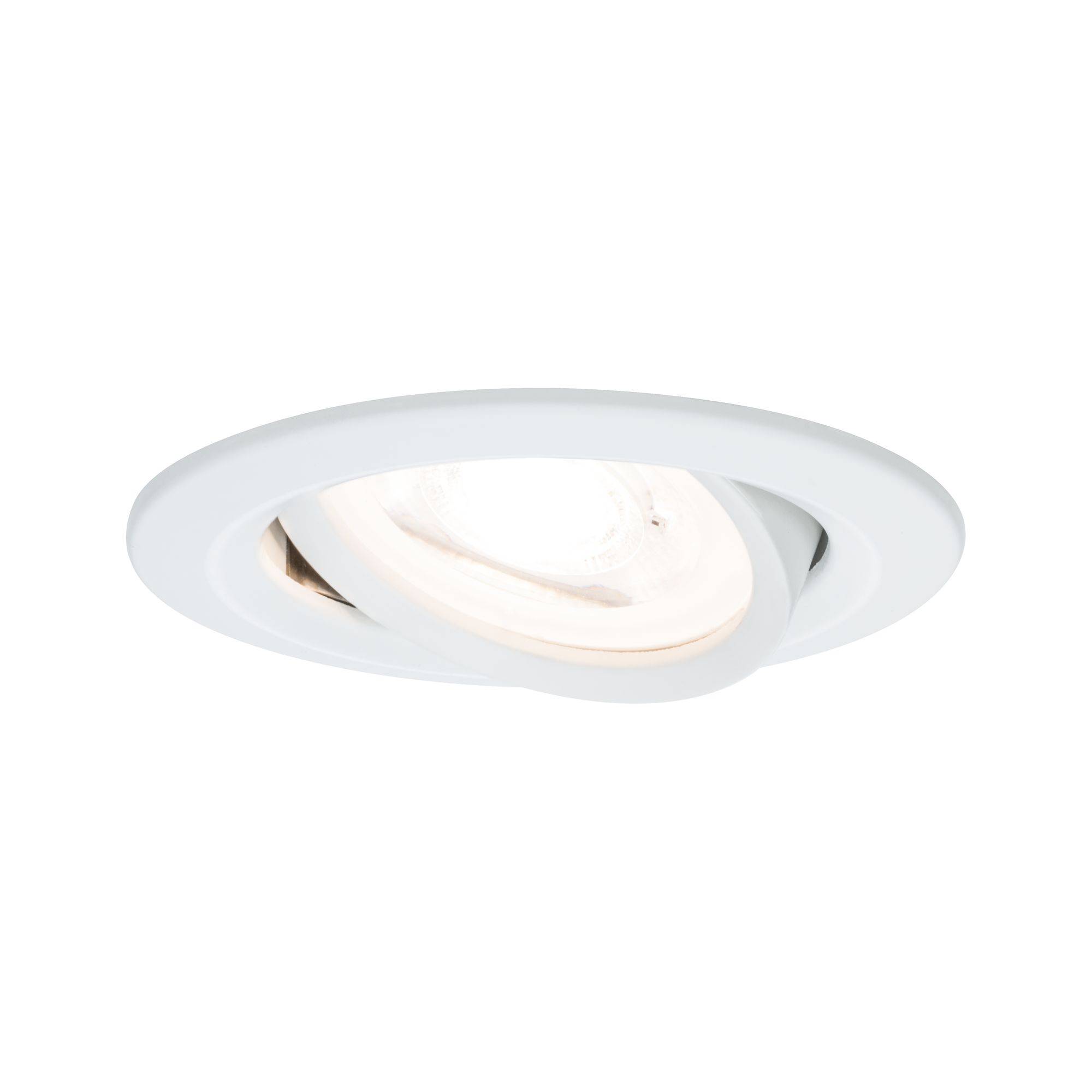 Plafonnier LED blanc au design circulaire moderne, encastré au plafond. Idéal pour un éclairage d'accentuation.