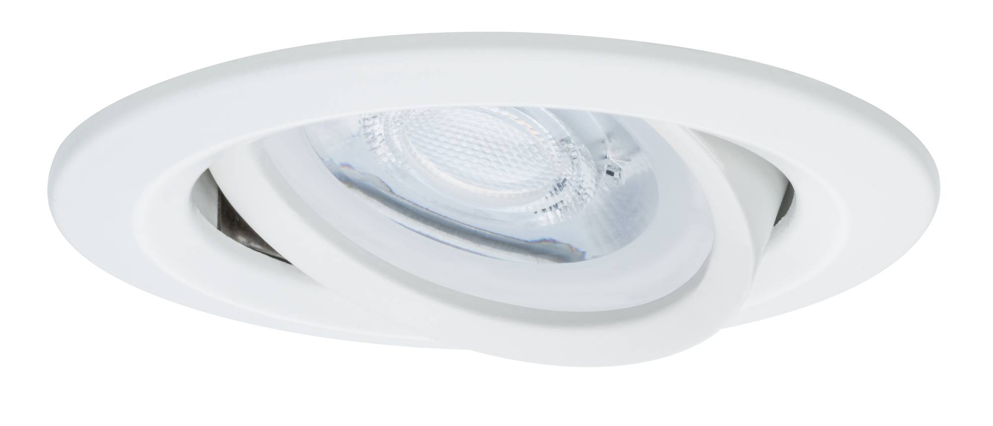 Spot encastrable avec cadre blanc, design moderne et tête orientable pour un éclairage ciblé des espaces intérieurs.
