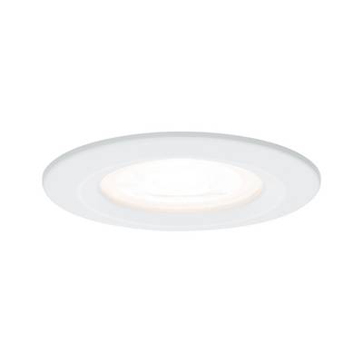 Un downlight LED rond et blanc de style moderne, encastré dans un plafond plat et diffusant une lumière uniforme.