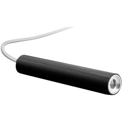 Microphone cylindrique noir avec câble, utilisé pour les enregistrements audio.