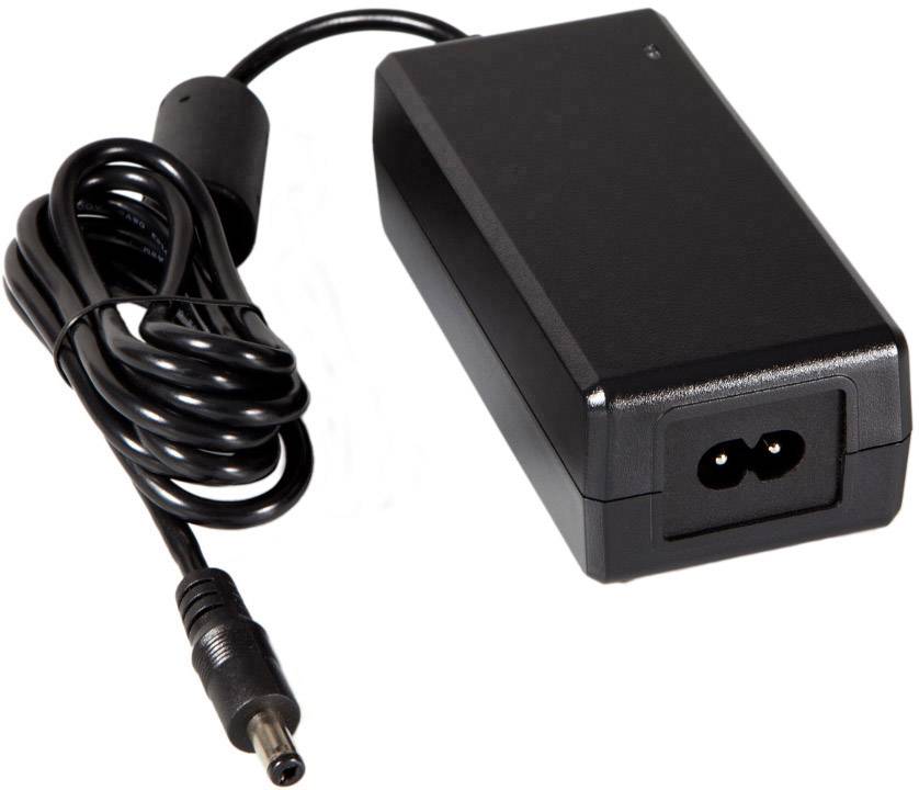 Adaptateur secteur noir avec câble pour appareils électroniques, de forme rectangulaire, fiche de connexion visible.