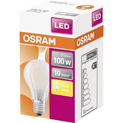 Ampoule LED de marque OSRAM dans son emballage d'origine, équivalent 100 watts, lumière blanc chaud, classe d'efficacité énergétique A++.