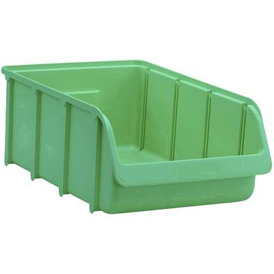 Bac de rangement rectangulaire vert en plastique, ouvert sur l'avant, adapté au stockage ou à l'organisation d'objets.