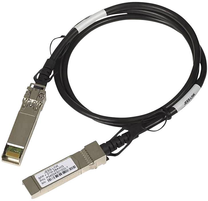 Un câble à fibre optique noir avec deux connecteurs aux extrémités, utilisé pour les transmissions de données à haute vitesse dans les réseaux.
