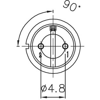Dessin technique d'un composant circulaire avec des perçages, diamètre 4,8 mm, marqué avec les numéros 1 et 2 ainsi qu'un angle de 90 degrés.