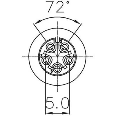 Dessin technique d'un cercle comportant cinq cercles intérieurs, numérotés de 1 à 5, avec un angle de 72° et un diamètre de 5,0.