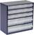 Petit meuble de rangement bleu avec plusieurs tiroirs transparents, idéal pour le stockage de petits objets ou d'outils.