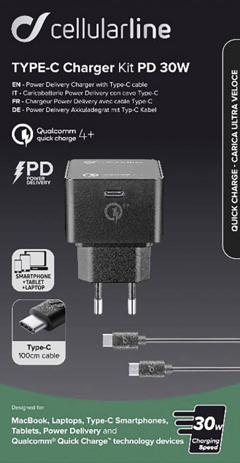 Cellularline Power-Kit PD 30W Chargeur USB 30 W pour prise murale Courant de sortie (max.) 3000 mA USB-C® femelle Nbr. d-1