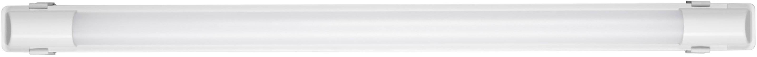 Un tube fluorescent blanc, cylindrique, avec des embouts métalliques, disposé horizontalement.