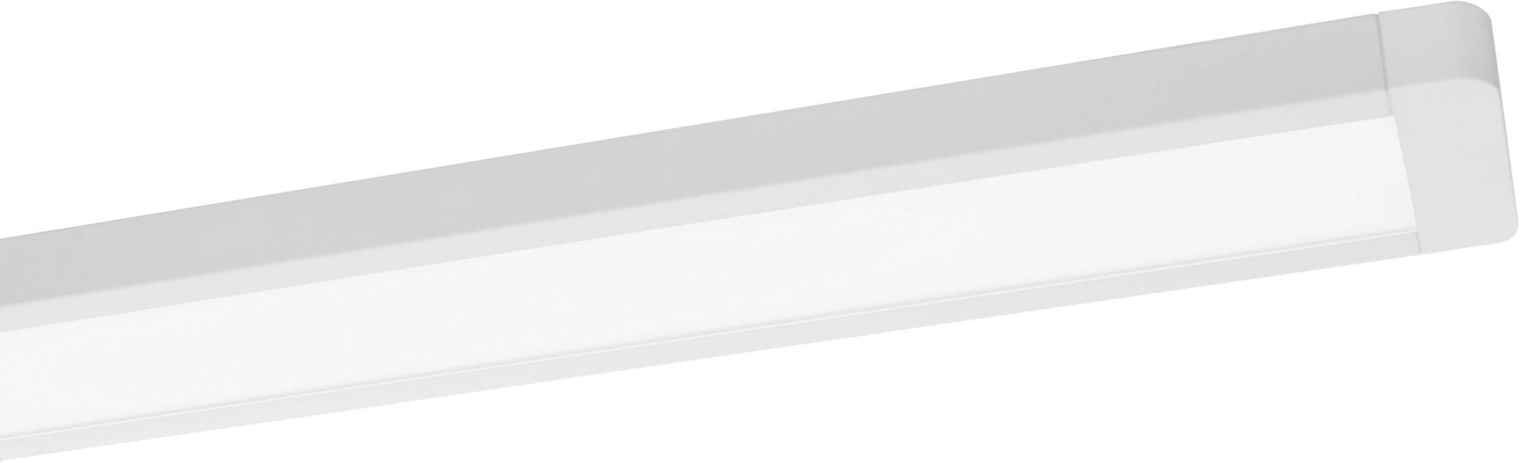 Un luminaire de plafond LED rectangulaire blanc offrant une répartition uniforme de la lumière. Idéal pour les espaces de bureaux ou les couloirs.