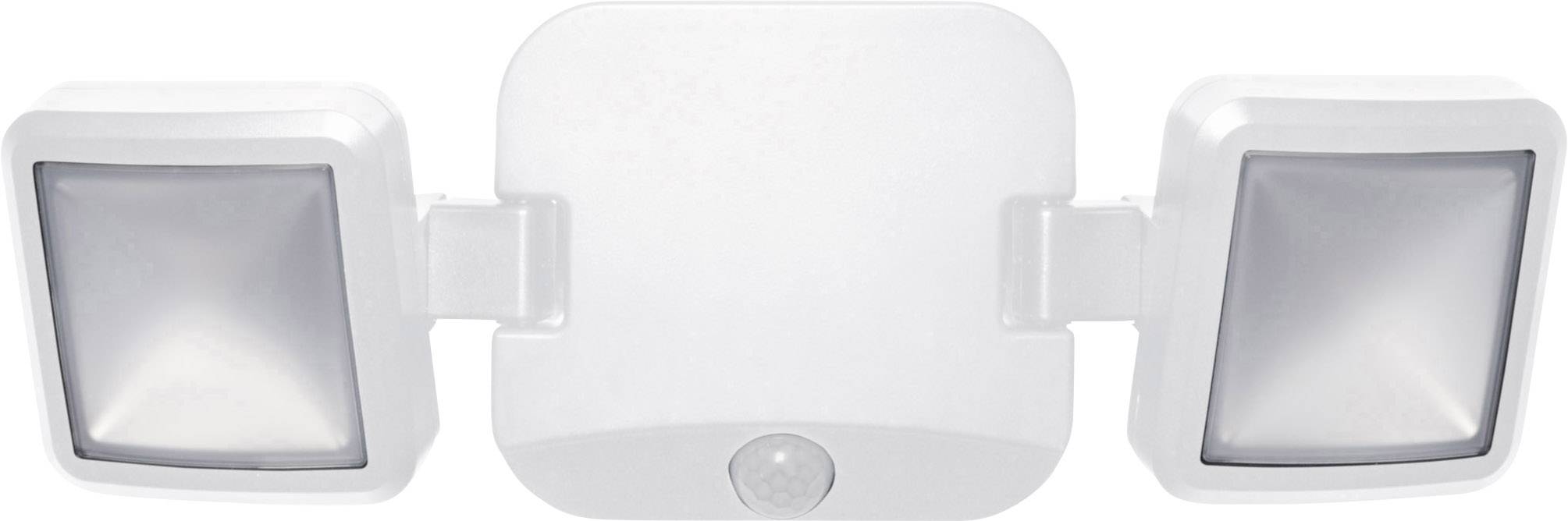 Deux luminaires LED rectangulaires sur un support mural.
