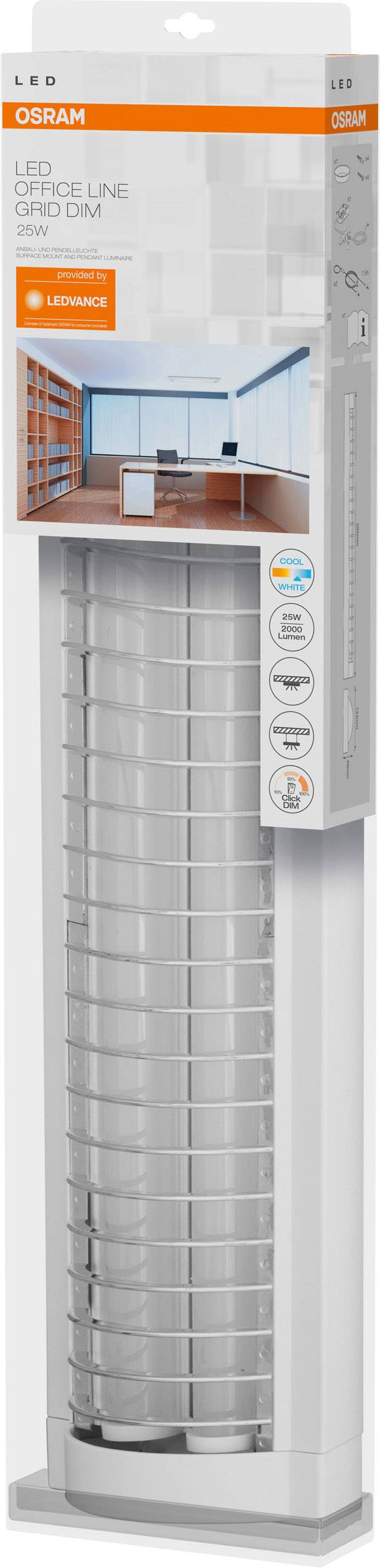 LEDVANCE 4058075271548 LED Office Line Grid DIM L Plafonnier LED T8 25 W blanc-3