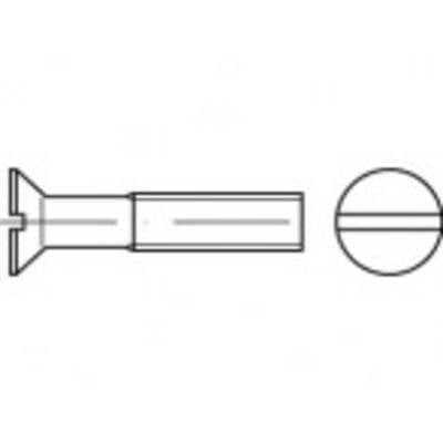 Dessin d'une vis à tête fraisée avec fente. Vue de côté et vue de dessus représentées, adaptée pour des assemblages en bois ou en métal.