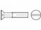 Un schéma présente un dessin technique d'une vis à tête fraisée, avec une vue de côté et une vue de dessus, montrant la fente droite.