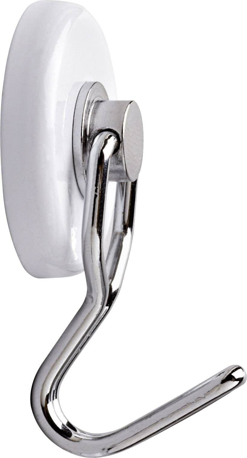 Crochets muraux en métal avec finition brillante sur une base ronde blanche.