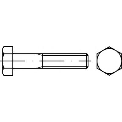 Dessin technique d'une vis à tête hexagonale, vue latérale et vue de dessus, montrant les dimensions et la forme de la vis.