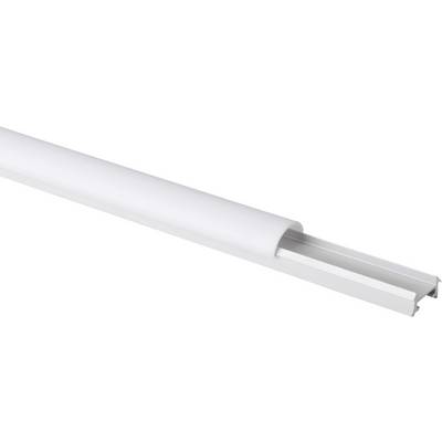 Profilé en aluminium étroit et allongé avec un couvercle en plastique blanc amovible, souvent utilisé dans les installations d'éclairage LED.