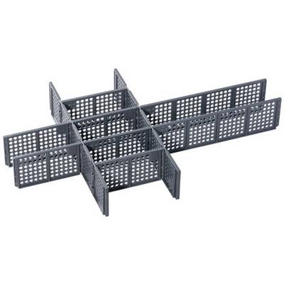 Insert en plastique pour tiroirs avec motif perforé, composé de peignes pour une division flexible.