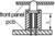 Diagramme d'une fixation de LED à travers un panneau avant et un circuit imprimé (PCB). Des flèches indiquent la position et l'orientation.
