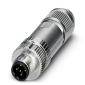Adaptateur enfichable argenté avec embout noir et plusieurs broches métalliques, probablement destiné à des appareils électroniques.