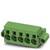 Fiche en plastique vert, rectangulaire, avec six ouvertures de connexion verticales et des ailettes de fixation sur les côtés.